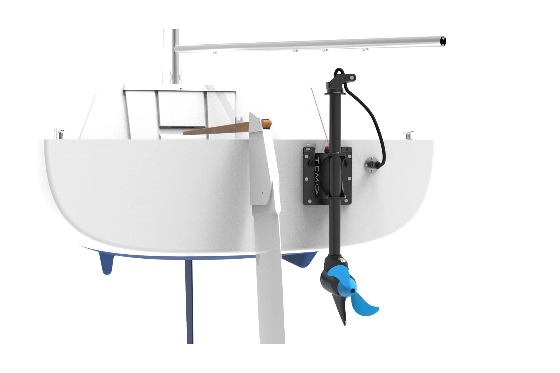 Installation d'un moteur 1000OUTPOD™ sur le tableau arrière d'un bateau à voile.